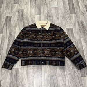 SIZE XL MENS VINTAGE WRANGLER BROWN AZTEC SHERPA LINED JACKET